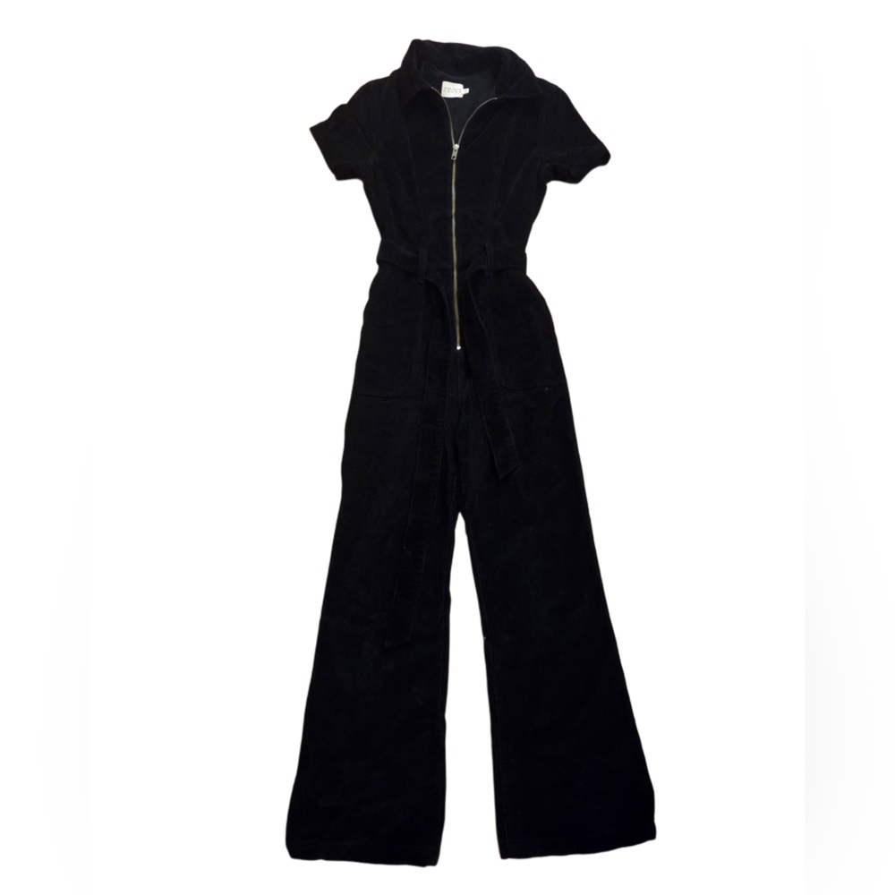Alice + Olivia Black Zippered Wide Leg Flare Short Sleeve Jumpsuit